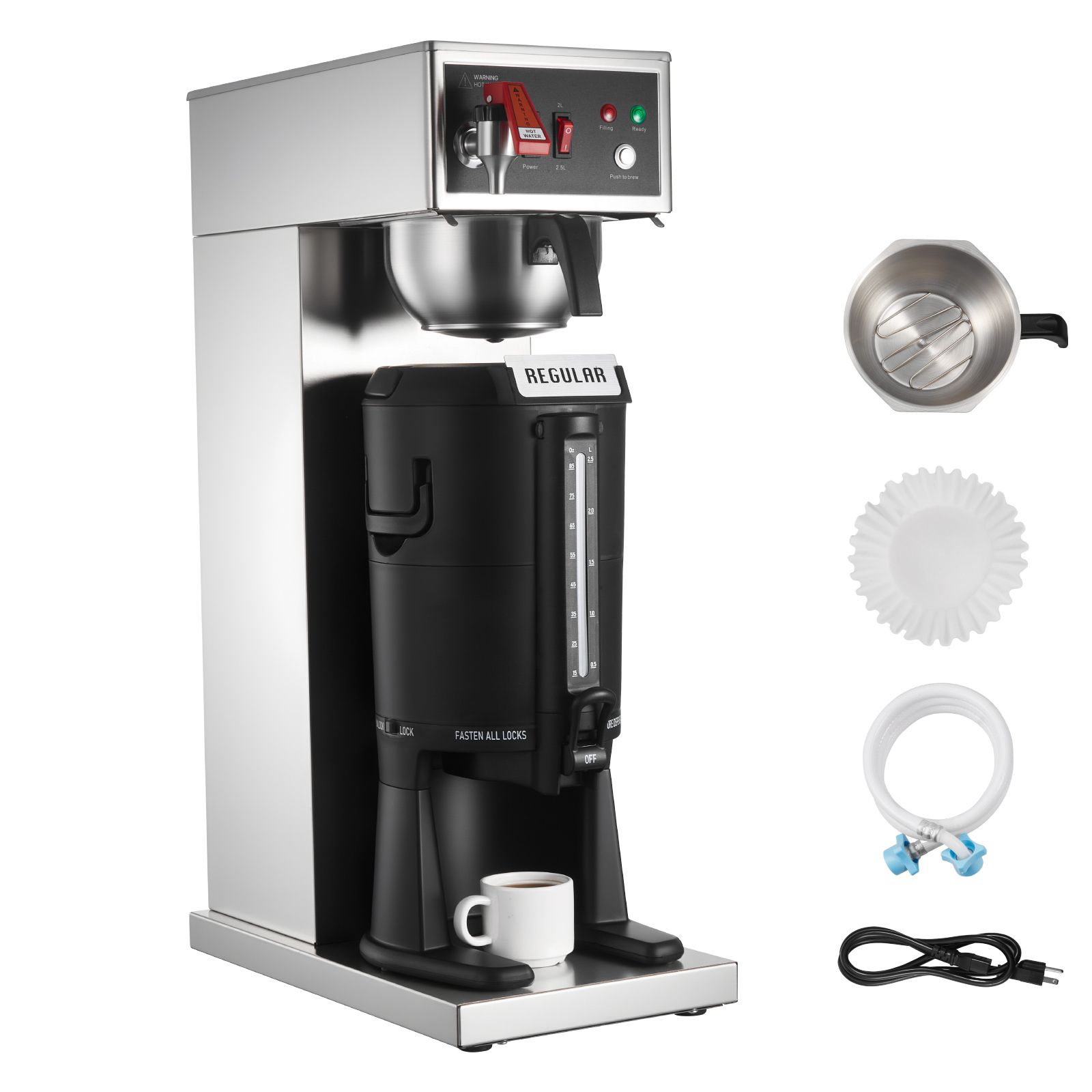 Home Office Hours - 業務用ドリップ式コーヒーメーカー、16～17杯用、2.5L保温カラフェ付き、4時間保温可能、自動給水機能付きステンレス製ブリューワー、レストラン、オフィス、コーヒーショップ、家庭用