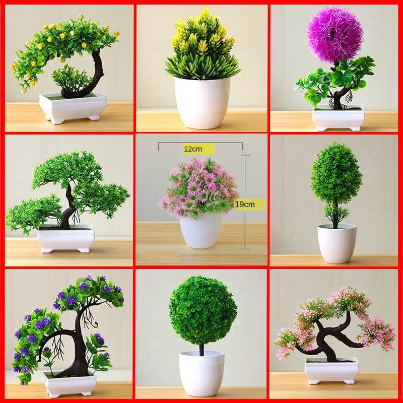 Home Office Word - 人工小型樹木鉢植え植物、偽物の盆栽、テーブル装飾用植物、家庭、オフィス、ホテル、庭の装飾用飾り物