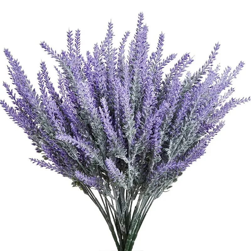 Home Office Word - 1 バンドル紫色の人工ラベンダーの花の花束人工植物家庭用屋外庭結婚式オフィステーブル装飾