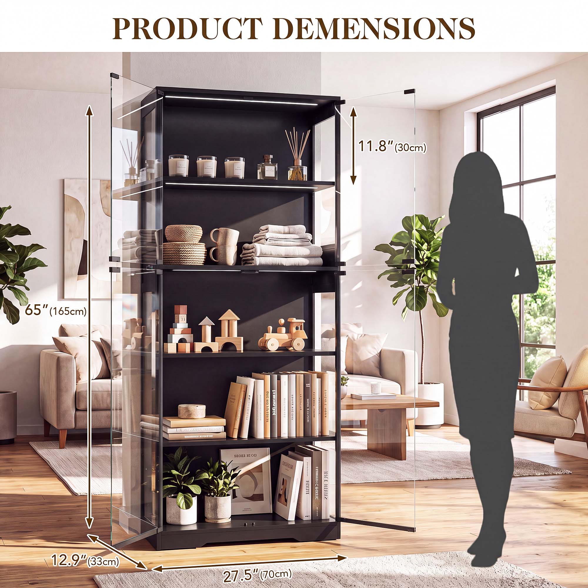 TCGBKAF 5段ディスプレイキャビネット、ガラス扉、モー - Home Office Living Room のレビューと価格