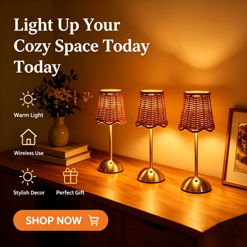 ボヘミアンスタイルの編み込みラタンアートテーブルランプ、3段 - Home Office Lamp のレビューと価格