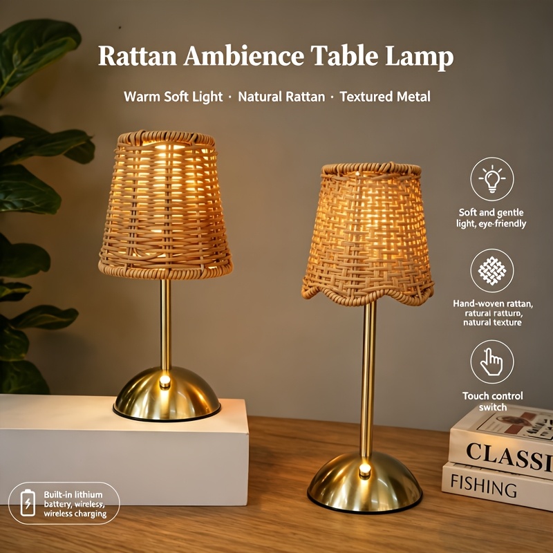 ボヘミアンスタイルの編み込みラタンアートテーブルランプ、3段 - Home Office Lamp のレビューと価格