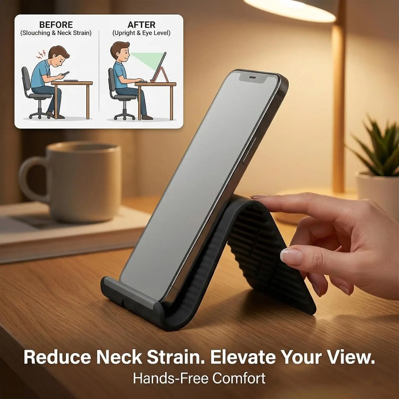 柔軟で折りたたみ可能なシリコン製携帯電話ホルダー、ポータブル - Home Office Desk のレビューと価格
