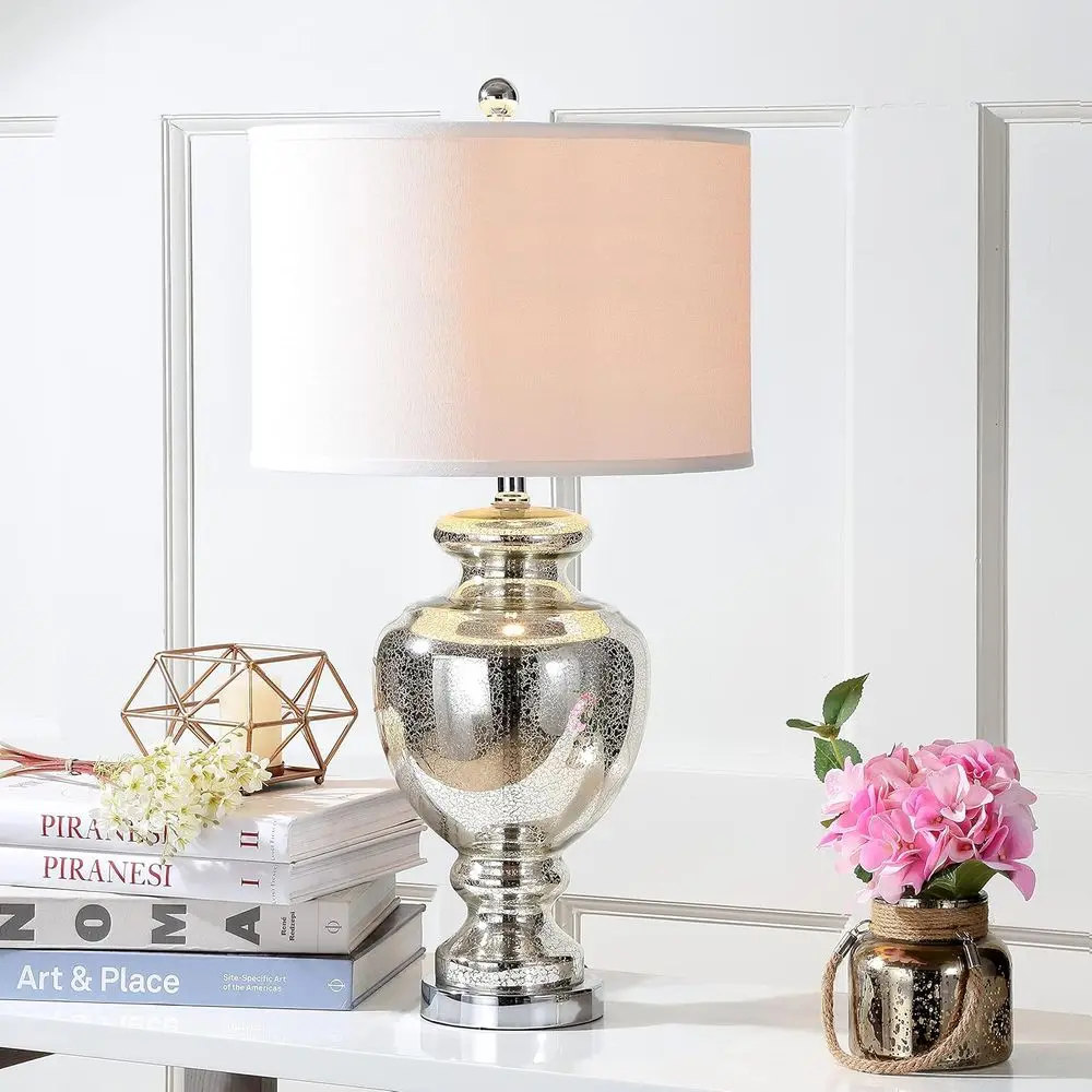 マーキュリーシルバークラックルガラス製28インチテーブルラン - Home Office Lamp のレビューと価格