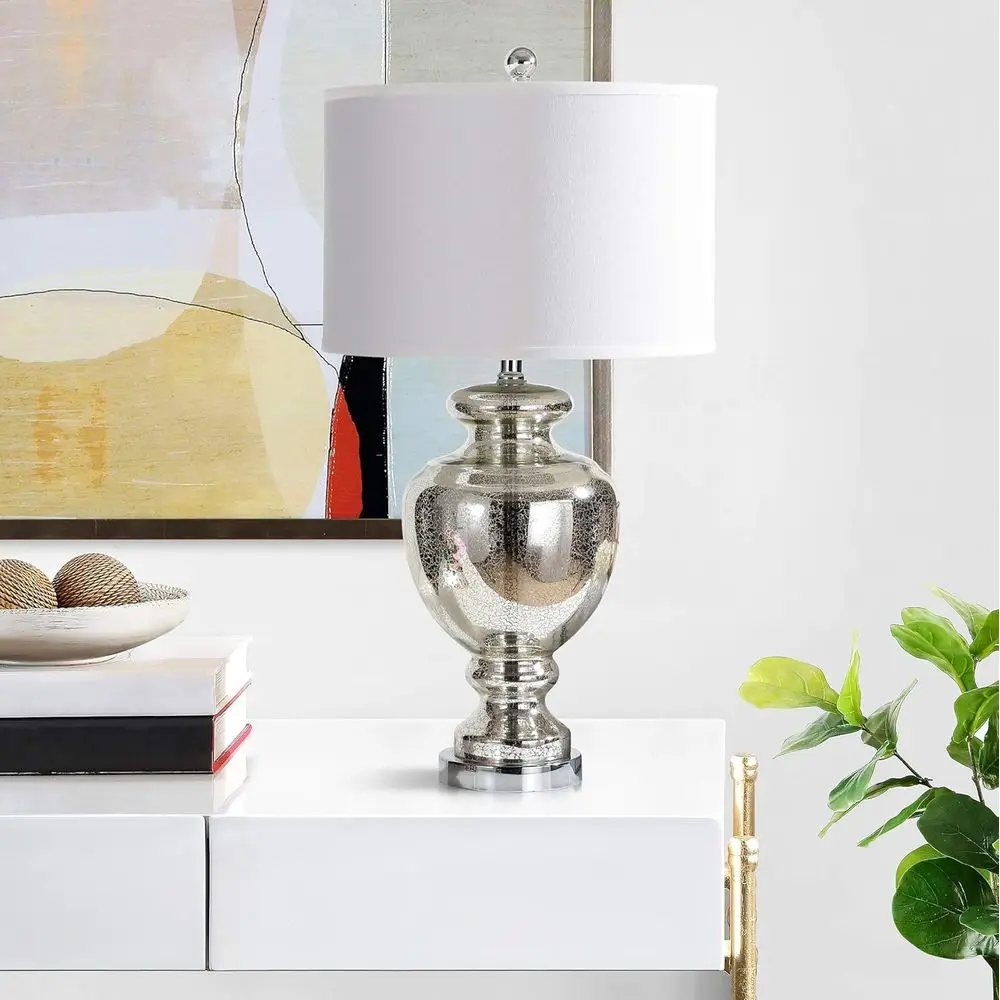 マーキュリーシルバークラックルガラス製28インチテーブルラン - Home Office Lamp のレビューと価格