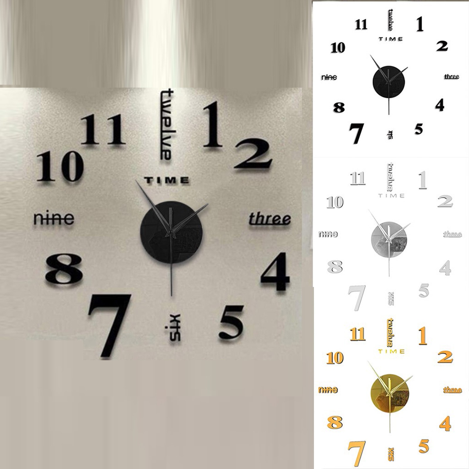 フレームレス DIY 壁ミュート時計 3D ミラーステッカー - Home Office Hours のレビューと価格