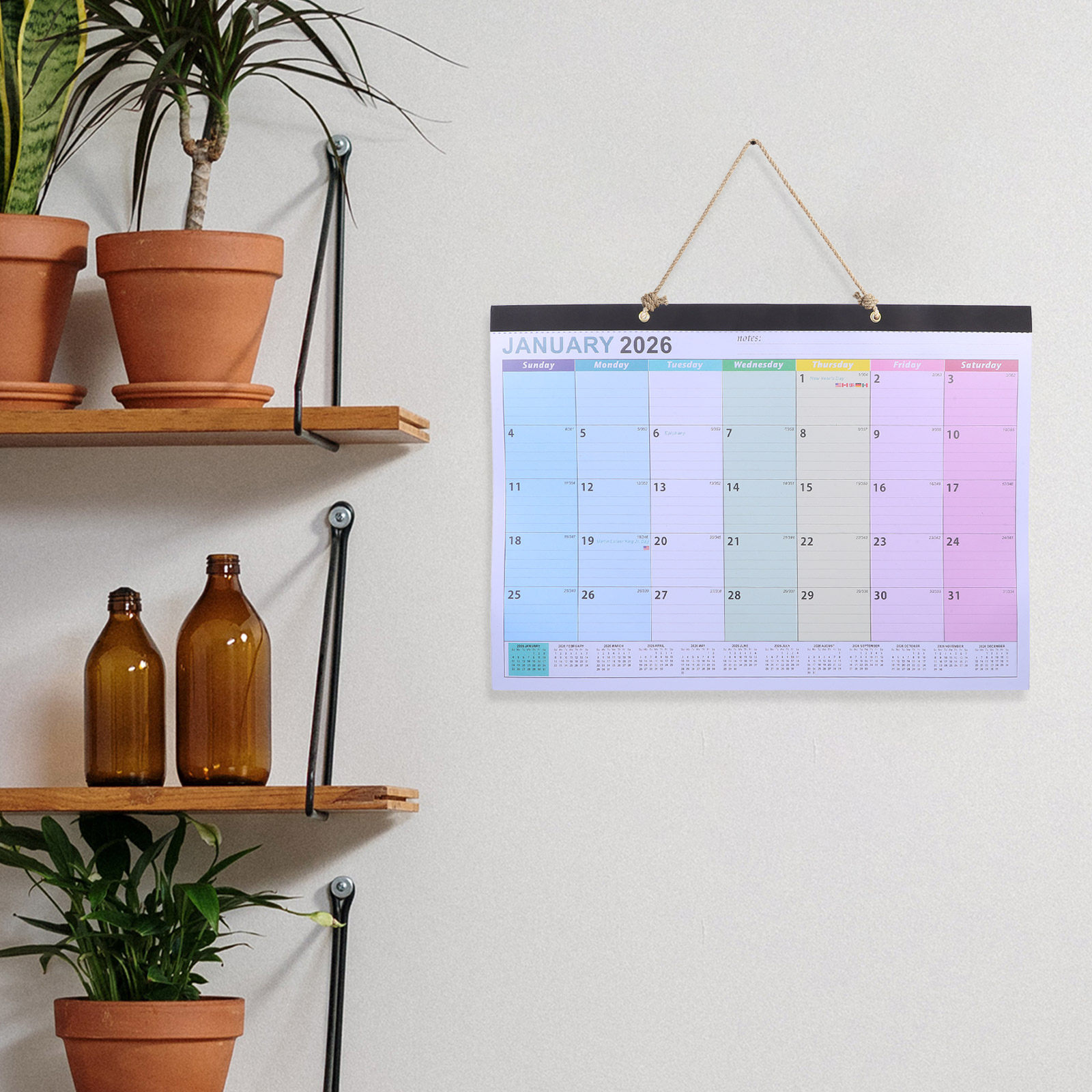 2026年版壁掛けカレンダー。18ヶ月分の月間表示で、シンプ - English Home Office のレビューと価格