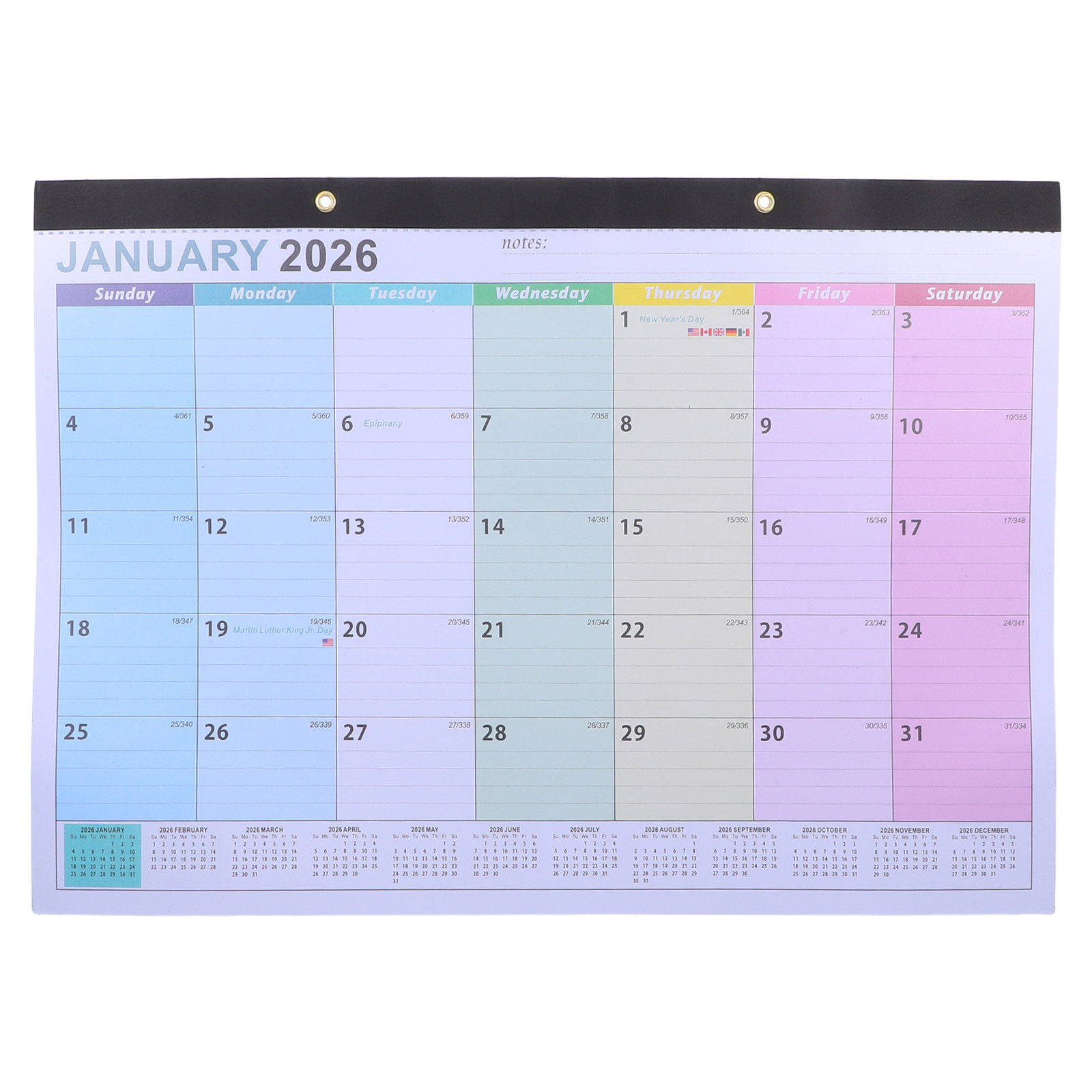 2026年版壁掛けカレンダー。18ヶ月分の月間表示で、シンプ - English Home Office のレビューと価格