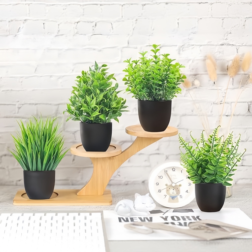 4個セット ミニ人工植物 鉢植え 室内/屋外装飾 グリーン盆 - Home Office Word のレビューと価格