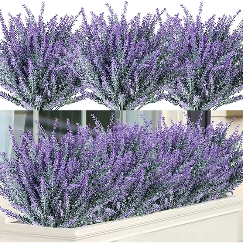1 バンドル紫色の人工ラベンダーの花の花束人工植物家庭用屋外 - Home Office Word のレビューと価格