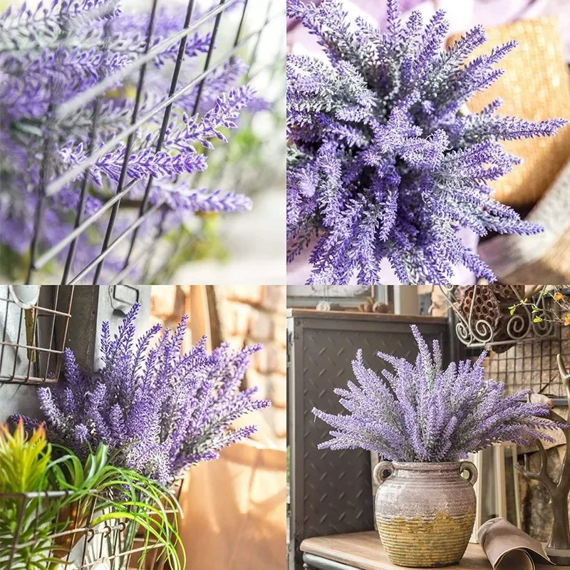 1 バンドル紫色の人工ラベンダーの花の花束人工植物家庭用屋外 - Home Office Word のレビューと価格